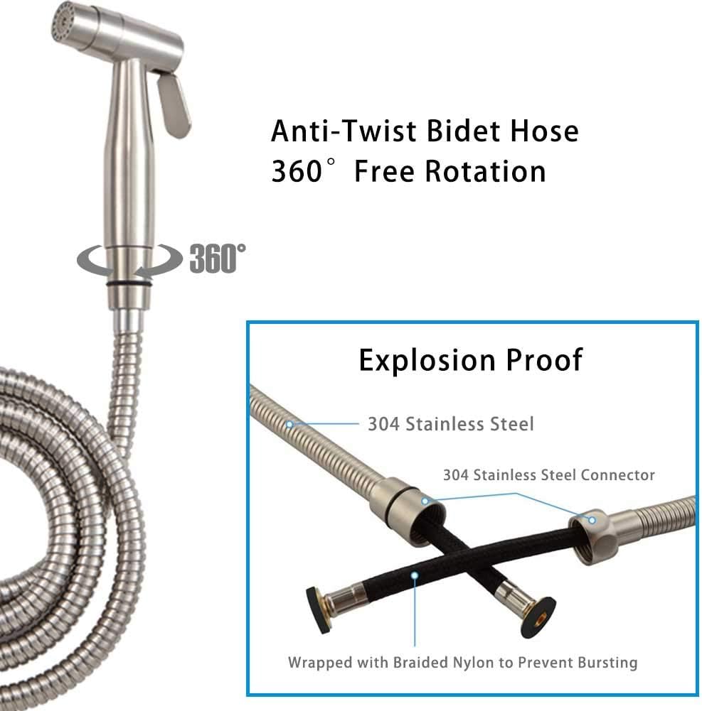 Handheld Bidet Toilet Sprayer, Dual Function Sprayer Shattaf, Stream and Jet, Cloth Diaper Sprayer Kit, Personal Hygiene Cleaning No Leaking Toilet Attachment- Stainless Steel