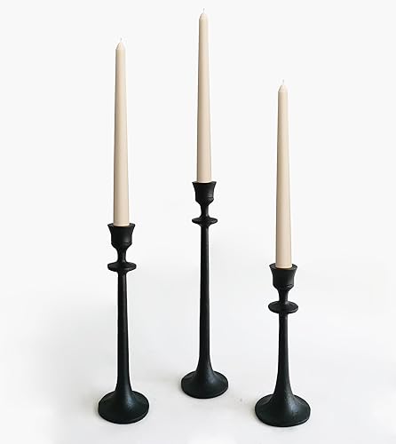 Portavelas cónico de hierro, juego de 3 candelabros decorativos, portavelas para bodas, cenas, fiestas, color negro