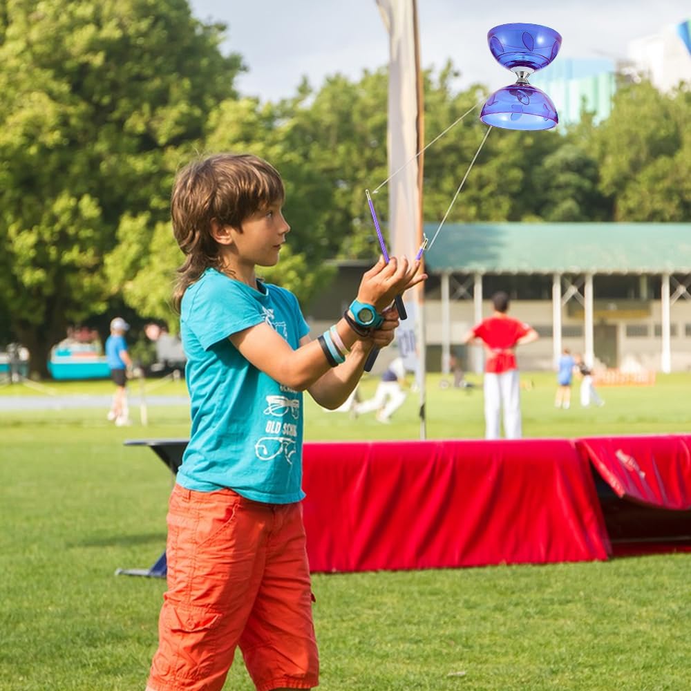 Diabolo Chinois YoYo Set, Diabolo Roulement à Billes, Diabolo Triple Roulement avec Ficelle, Sac en Filet et 2 Bâtons, Diabolos avec Roulement à Billes, Cadeau pour Adultes, Débutants (Violet)