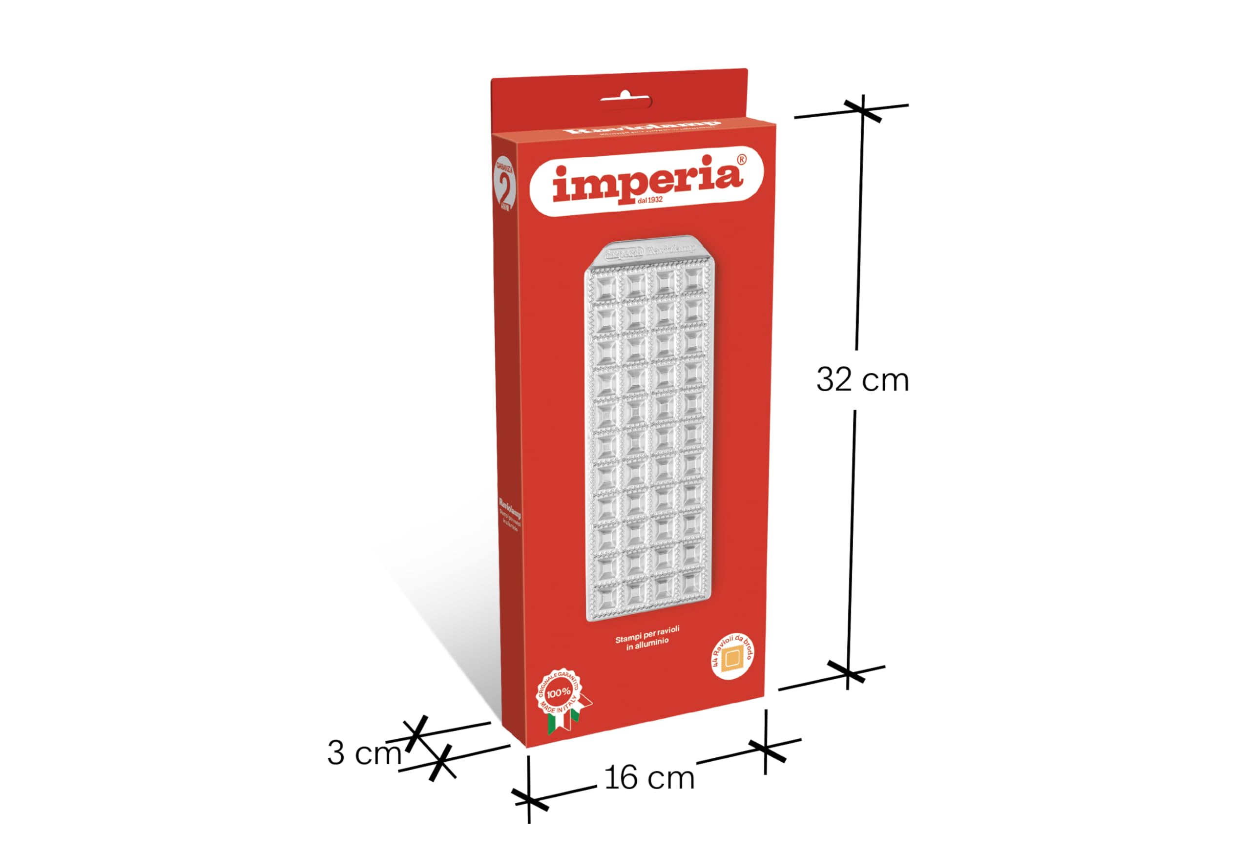 Imperia Raviolamp Imperia Line 100% Made in Italy Moule à ravioli Accessoire de machine à pâtes pour raviolis Accessoire de cuisine en aluminium avec rouleau à pâtisserie