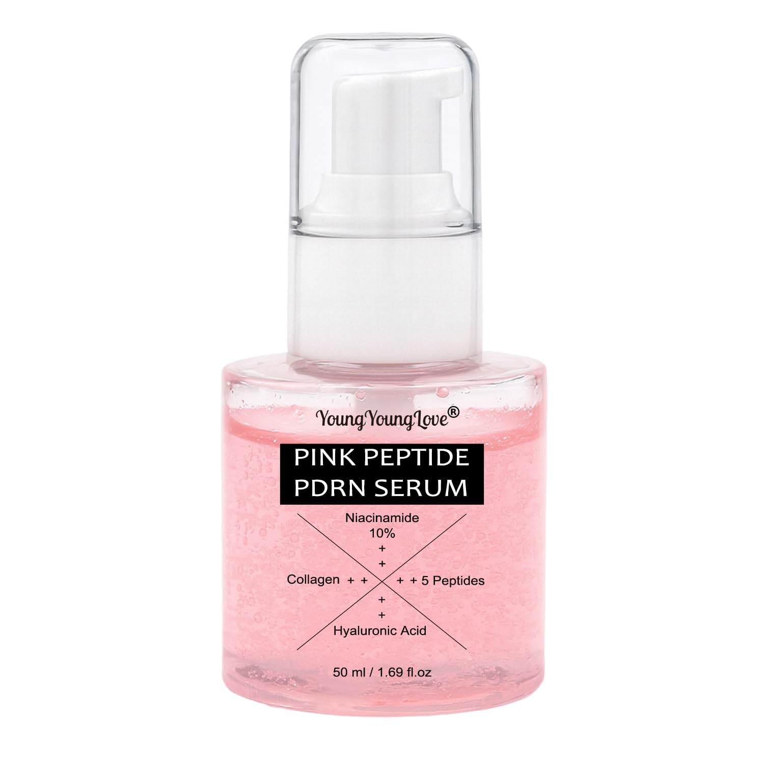 Pink Collagen Peptide PDRN Serum with 5-Complex Peptides, 10% Niacinamide & Hyaluronic Acid for Skin Firming, Moisturizing, Boosting & Calming, Uneven Tone, Pore Minimizing & Anti-Aging, 1.69 oz