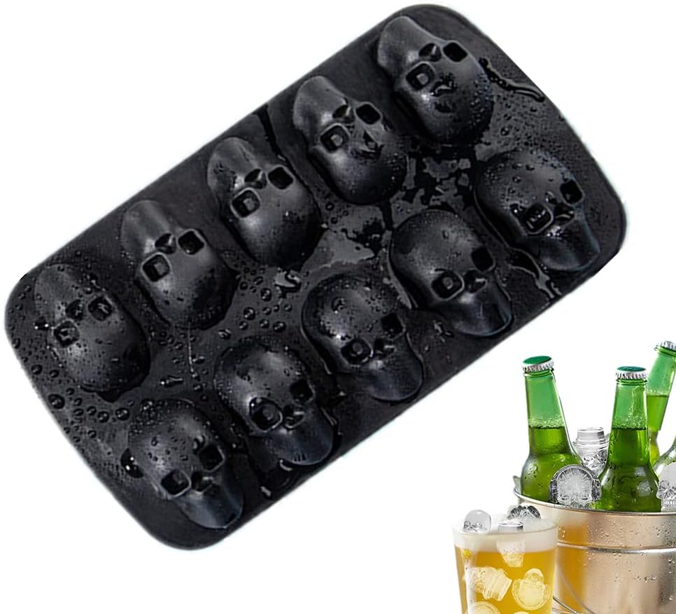 Silicone 3D Skull Ice Cube Tray - Black Skull Shaped Mould for Cocktails and Beverages, 7.87 inches x 11.2 cm x 2 cm