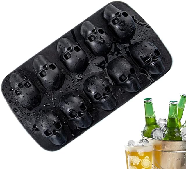 3D Skull Ice Cube Tray Silicone Ice Cube Tray Mould Black Ice Cube Shape Skull Skull Ice Mold Reusable Silicone Ten Ice Making Tray for Cocktails and Any Beverages