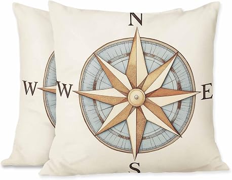 Cushion Covers Vintage Compass Antique Pattern Global Geography Direction Square Soft,Pillow Cases Decor for Couch Bedroom Sofa Living Pack of 2 Size 18X18 Inch