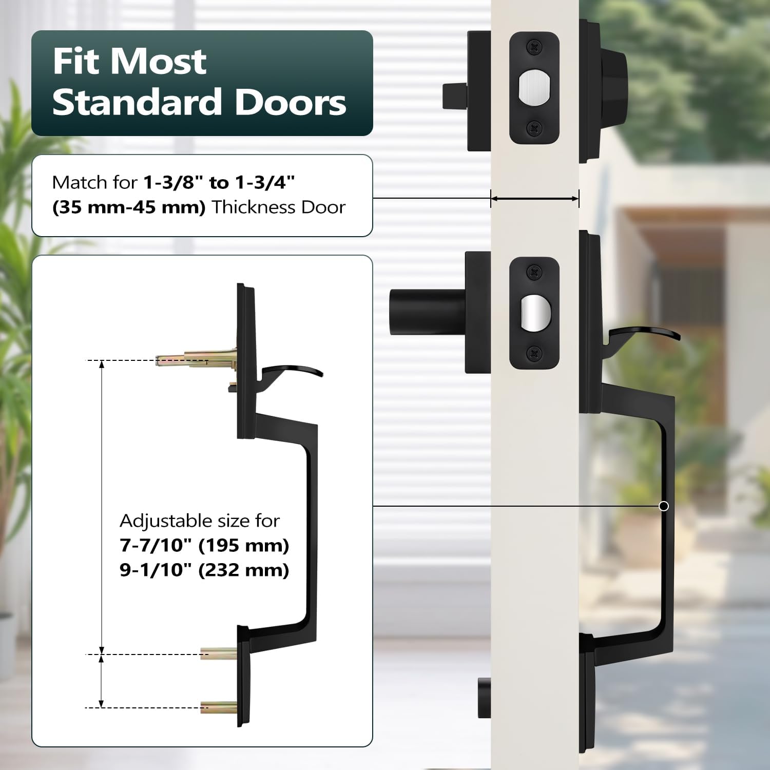 EHOMEWARE Black Double Front Door Lock Set, Matte Black Double Door Handle Set, Exterior Door Handle with Deadbolt and Dummy, Heavy Duty Front Door Hardware, Reversible Door Lever for Left/Right Doors