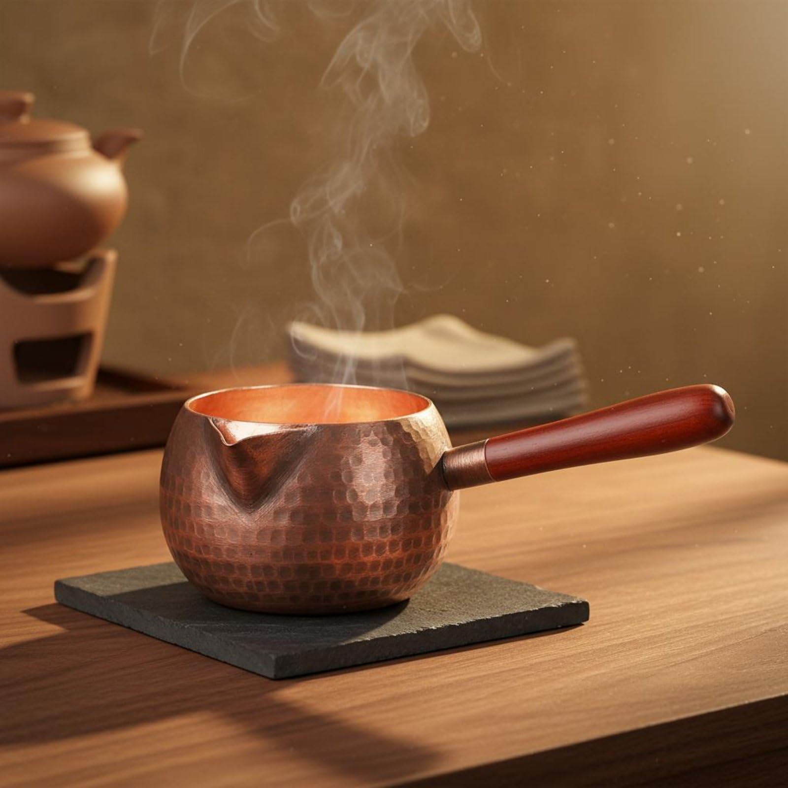 Jarra de Té de Cobre Martillado Jarra Tetera Superficie Martillada y Presencia Refinada en la Mesa 600ml Adecuada para Rituales de Té Sobremesas y Reuniones Sociales