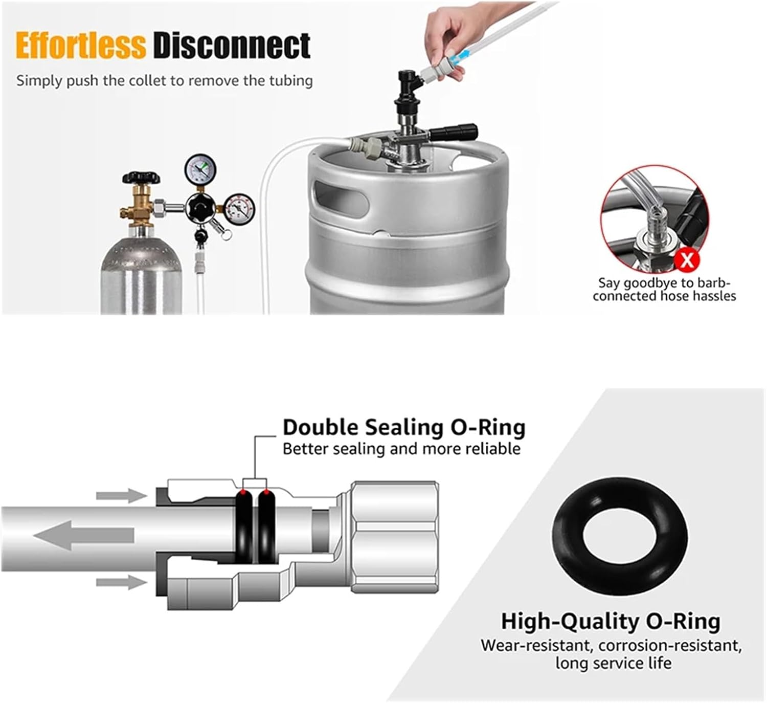 ELECQUEEN Push-in Fitting Quick Joint Connector with 3M Beer Tube Hose,4 Pcs Quick Connectors Homebrew Draft Beer Dispenser Kit