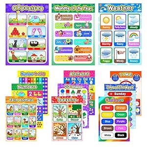 WoYu 12 Stks Educatieve Voorschoolse Poster, Alfabet Poster voor Kwekerij Homeschool Kleuterschool Klas ABC Poster met…
