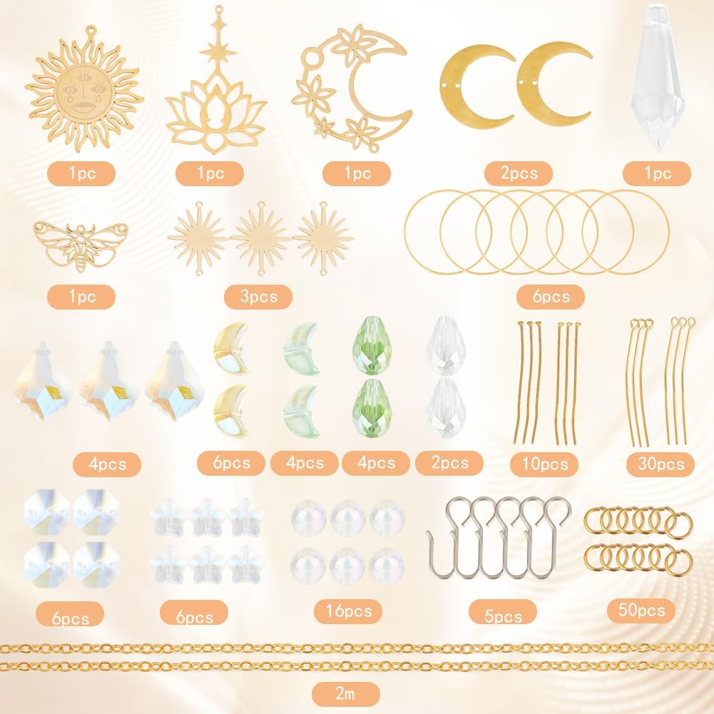 SUNNYCLUE 1 Box DIY 5 Sets Star Moon Suncatcher Kit Crystal Suncatchers Rainbow Catchers Lucky Tarot Glass Beaded Hanging Suncatchers Crystal Sun Catchers for Windows Indoor Outdoor Garden Decor