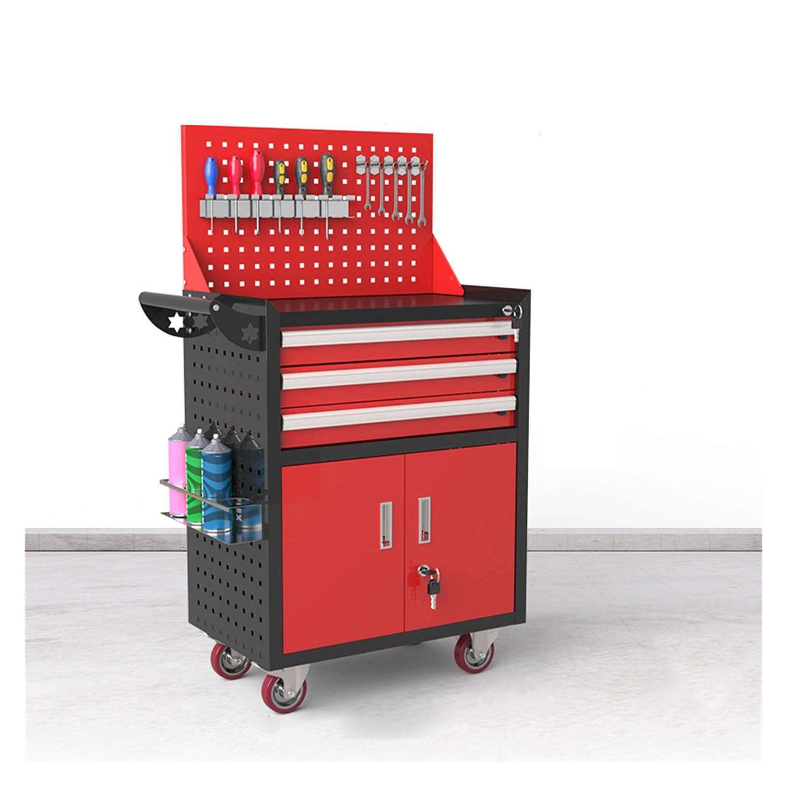 Fzl02068lm Red Tool Case Rolling Tool Chest With Wheels, Storage Cabinet With 5 Drawer, Large Metal Box Organizer With Lock, Cart On Storage Solution(Red)