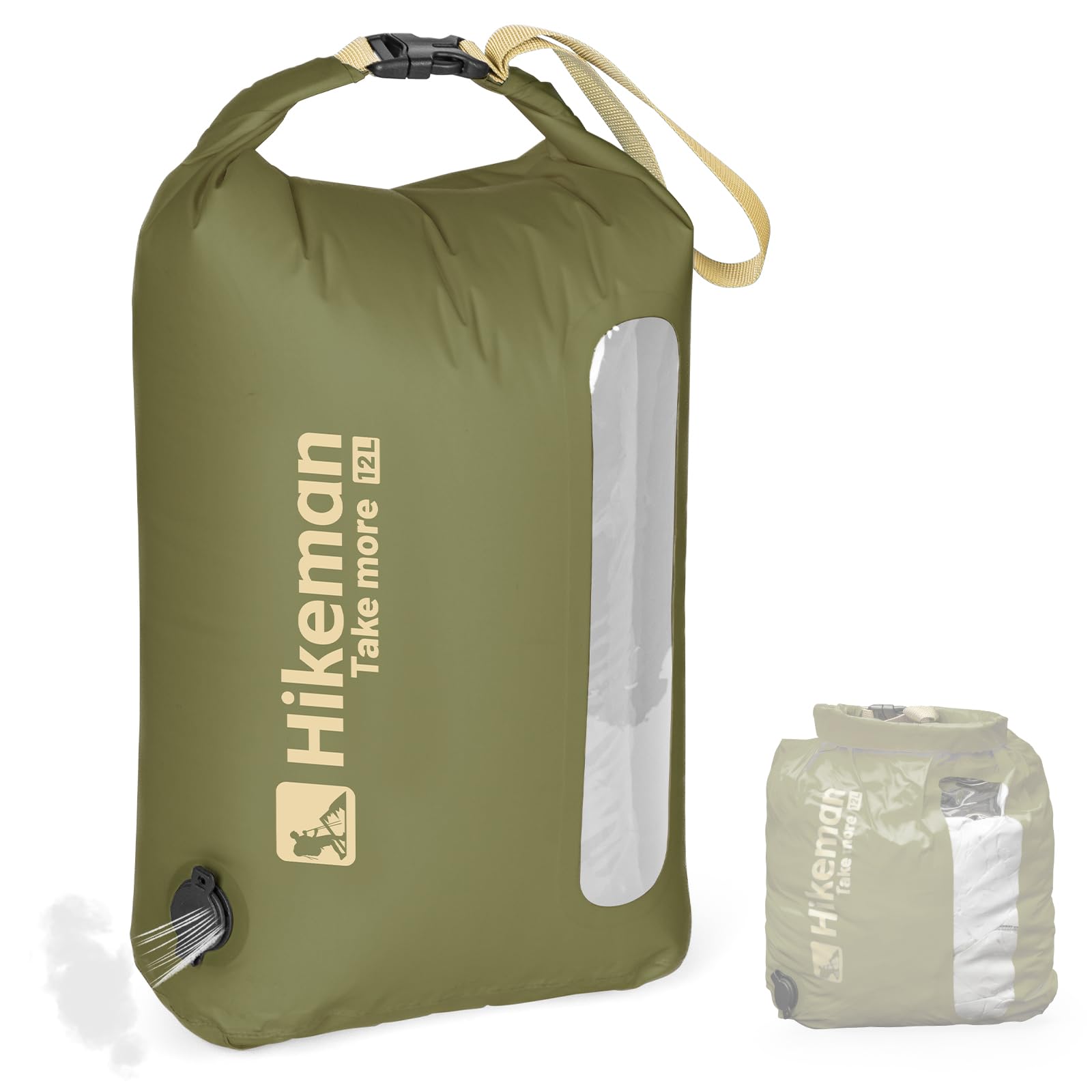 HIKEMAN Ultra Waterproof Dry Bag - Air-Release Waterproof Compression Bag,Dry Compression Sacks for Kayaking Hiking Swimming Camping Canoeing Boating Fishing Clothes Organizer(Army Green, 12L)