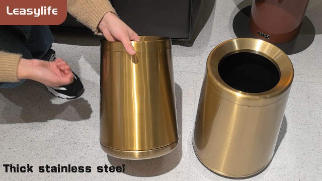 Image of 10L /2.6GAL Brushed Gold Trash Can,Stainless Steel Trash Can,Conical Garbage Can with Top Opening,Gold Garbage Can for Bathroom,Bedroom,Hotel,Kitchen,RV