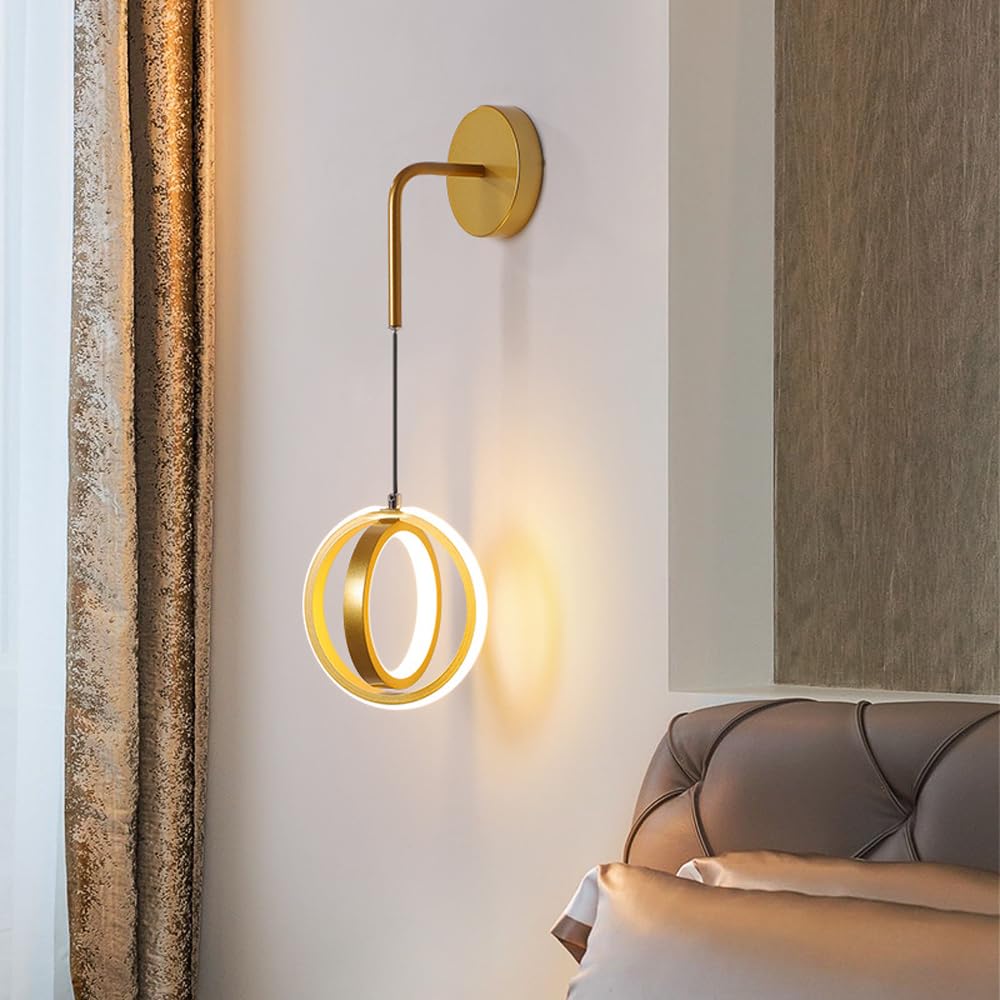 Wewnętrzna lampa ścienna LED, 20 W/2000 lm, nowoczesna lampa ścienna, złoty/czarny, 17 x 17 cm, wysokość 50 cm, sterowanie dotykowe, salon, jadalnia, sypialnia