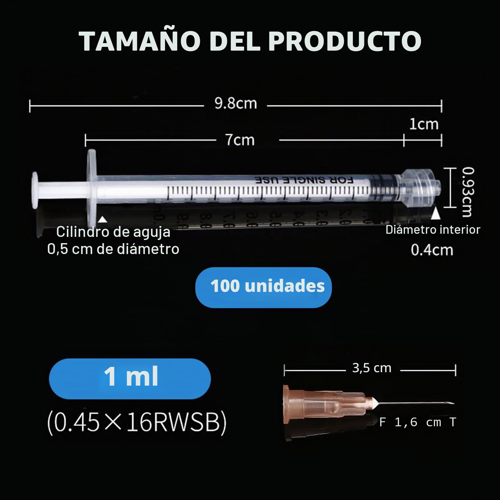 100 jeringas, Vegena 1 ml, juego de jeringas de plástico, jeringas desechables con aguja, jeringa dosificadora pequeña, jeringa líquida, sello independiente, embalaje jeringa desechable