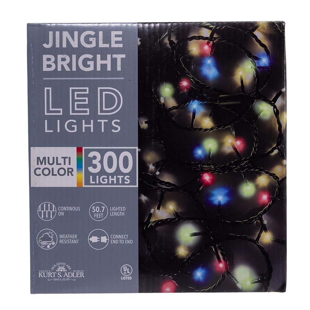 Kurt Adler UL 300-Licht, 3 mm, mehrfarbig, LED, grüner Draht, Jingle Bright Light Set