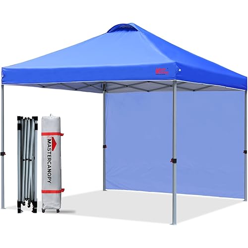 MASTERCANOPY Durable Ez Pop-up Canopy Tent with 1 Sidewall (8'x8',Blue)
