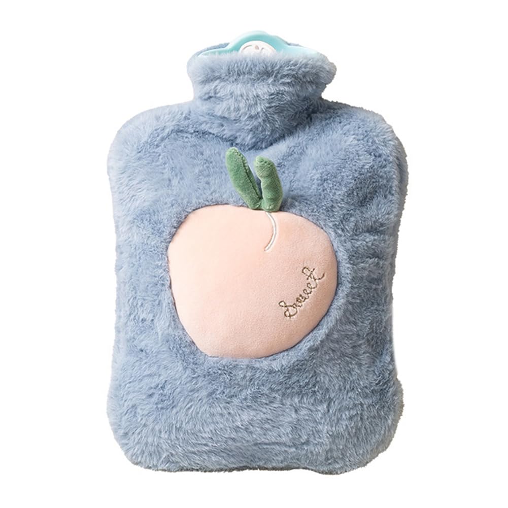 Hot Water Bottle, 1000ml Small Hot Water Bottle with Cover Warm Water Bag with Soft Faux Fur Cover Water Bag for Cold & Hot Compress Mini Hot-Water Bag for Women Men Children (Blue 1000ML)