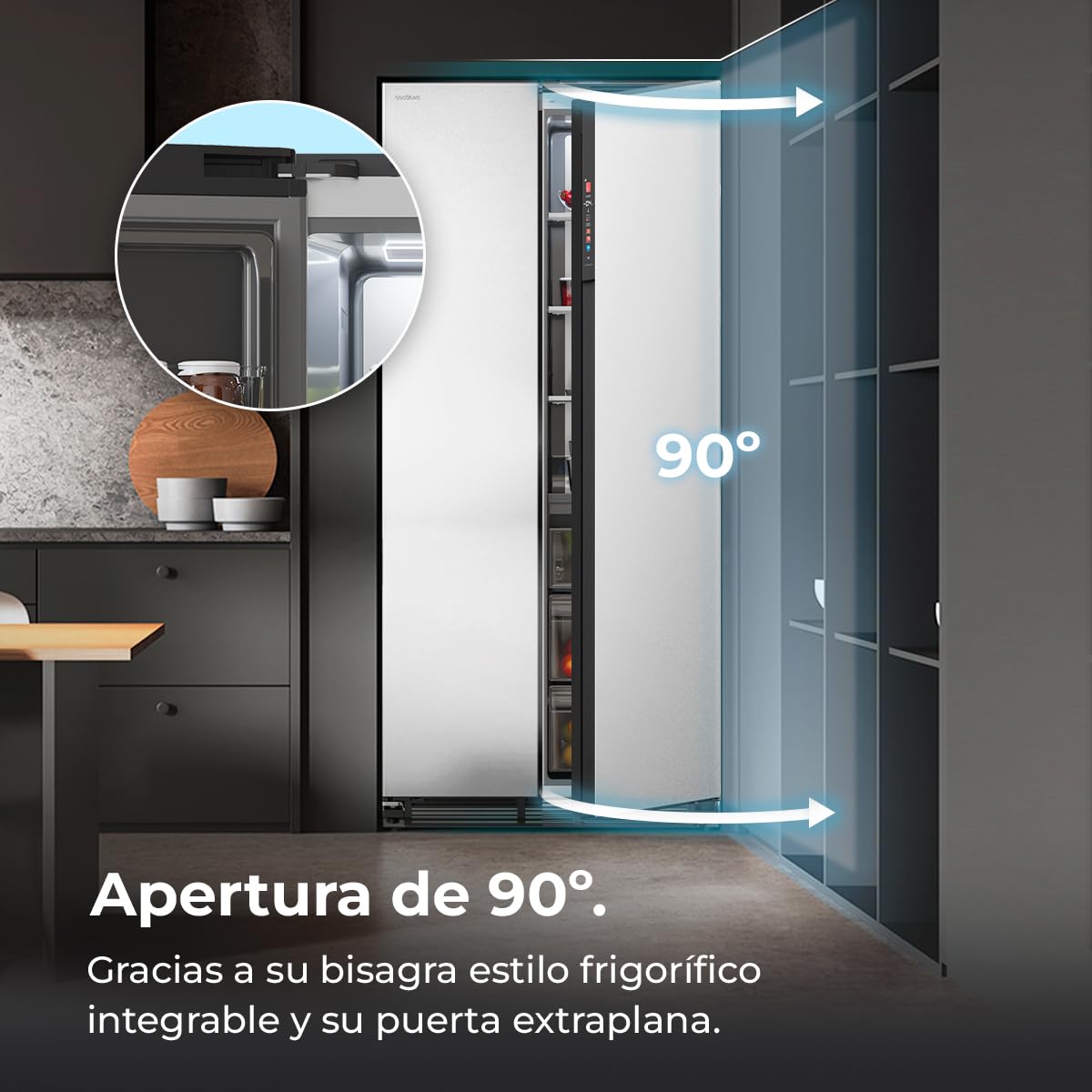 Cecotec Frigorífico Americano Semi Integrable de 436L Total No Frost Bolero CoolMarket SBS 436 SBI Inox E. Compresor Inverter Bajo Consumo, 184,8 x 84,4 m, Interior Premium Gris, Cajón Convertible