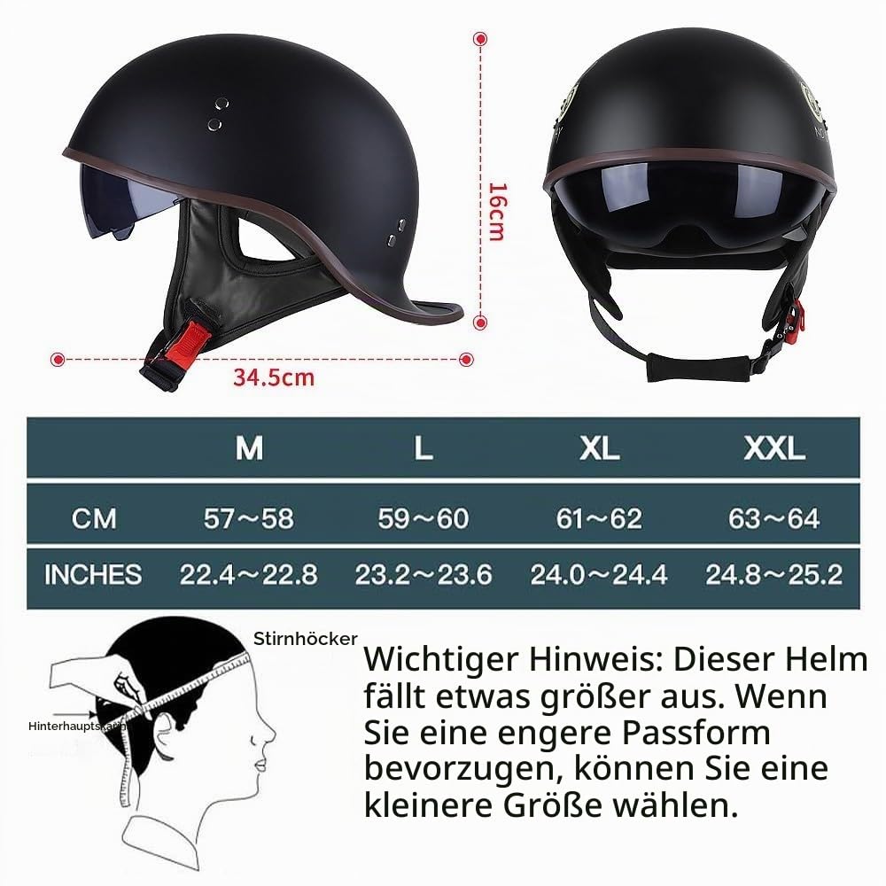 Jethelm mit ECE, Retro Helm im Schwalbenschwanz-Design - Halbschale für Motorrad und Scooter mit Sonnenblende und Herausnehmbares Futter