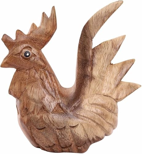 Miniatura 2 de Estatua de gallo de madera tallada a mano de buena suerte, escultura, arte decorativo, rústico, decoración para el hogar, decoración hecha a mano,