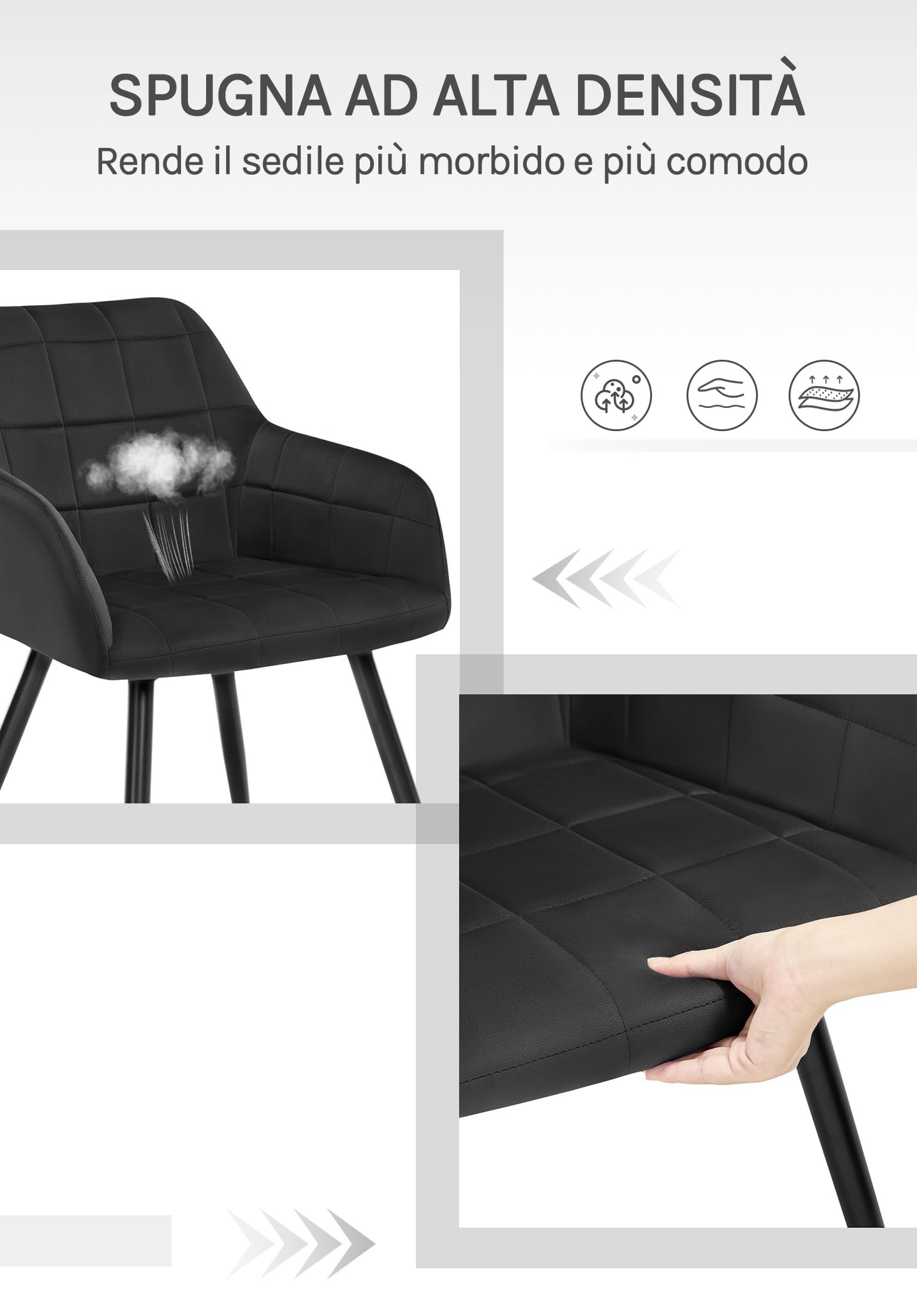 WOLTU Sedia per Sala da Pranzo Imbottita, Poltroncina in Velluto,Sedia da Cucina con Braccioli e Schienale, Gambe in Metallo, moderne,Nero,