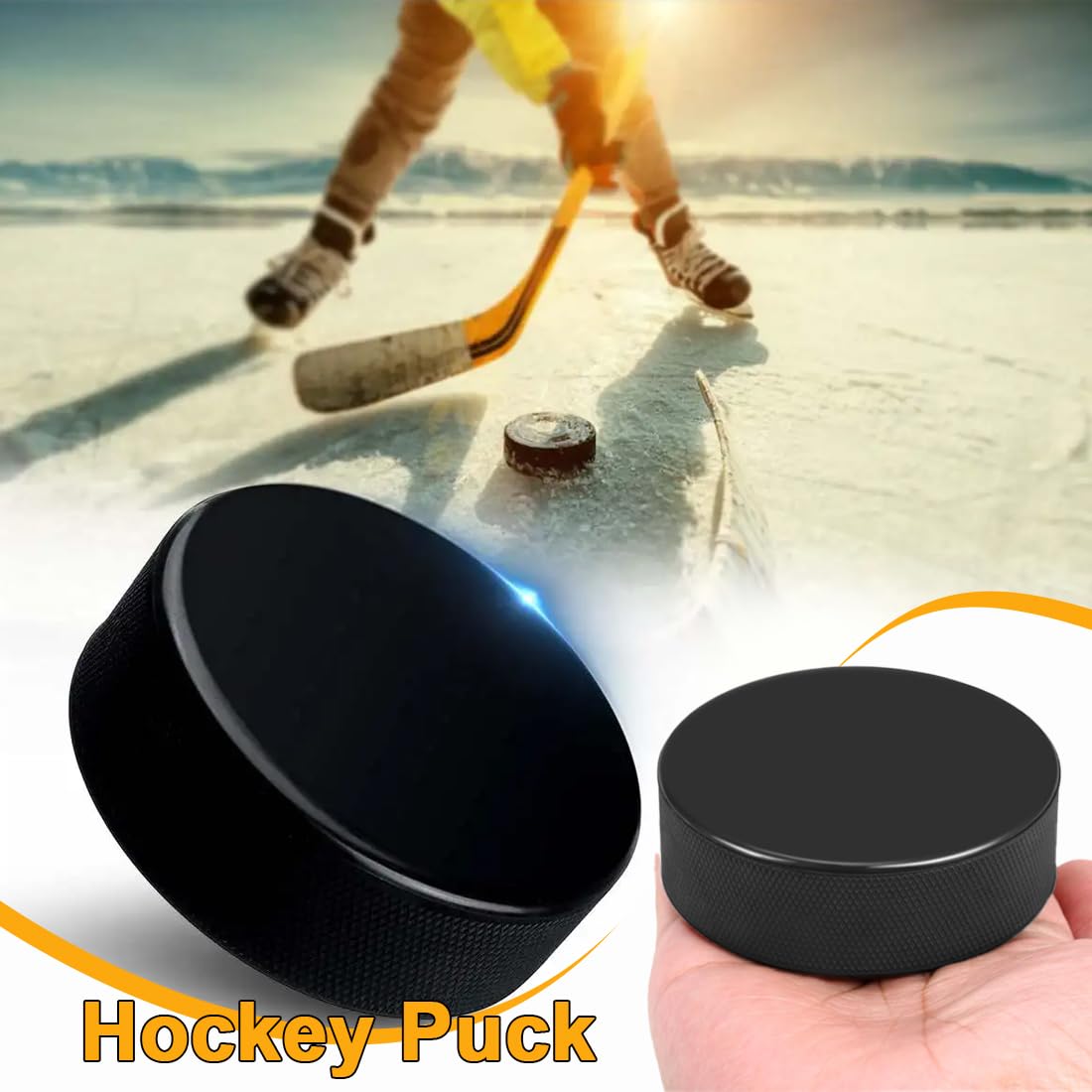 WUSJCOF 2 pièces Palets d'exercice de hockey en caoutchouc pour hockey sur glace, lisses pour le hockey sur glace (75mm diamètre / 25mm épaisseur) (Noir)