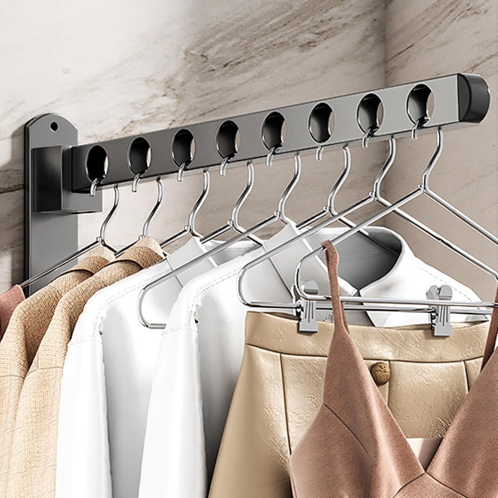 HEKOBAG Étendoir Pliable en Acier au Carbone, Séchoir à Linge avec Rotation 90°, Porte Vetement pour Salle Bain, Chambre, Hôtel, Balcon