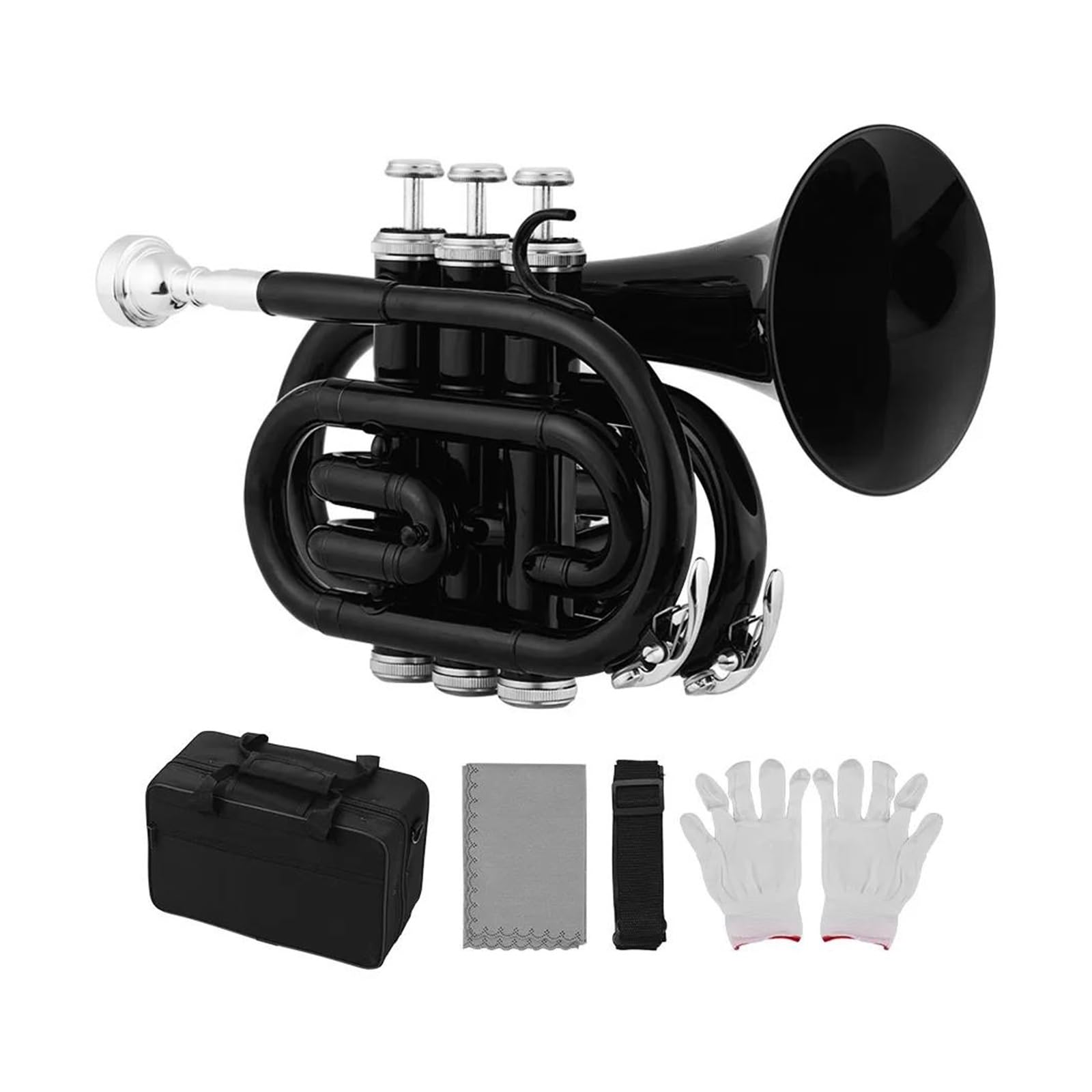 Trąbki Trąbka Kieszonkowa Bb, Płaski Instrument Dęty Z Mosiądzu Z Ustnikiem, Futerał Do Przenoszenia Akcesoriów (Color : Bk)