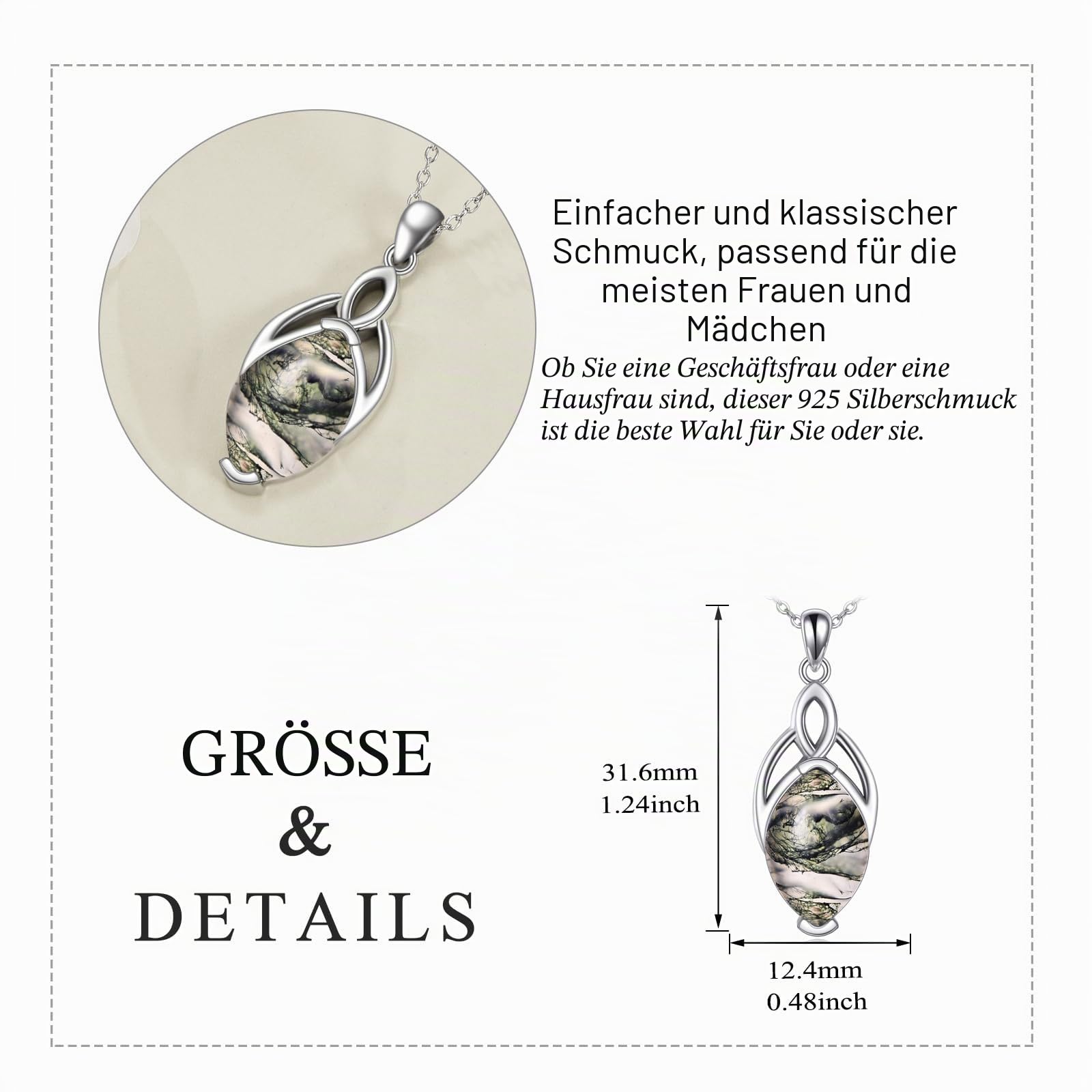 YAFEINI Keltische Mondstein Kette für Damen 925 Sterling Silber Mondstein Halskette Dreifaltigkeits Knoten Anhänger Schmuck Geschenk für Mädchen