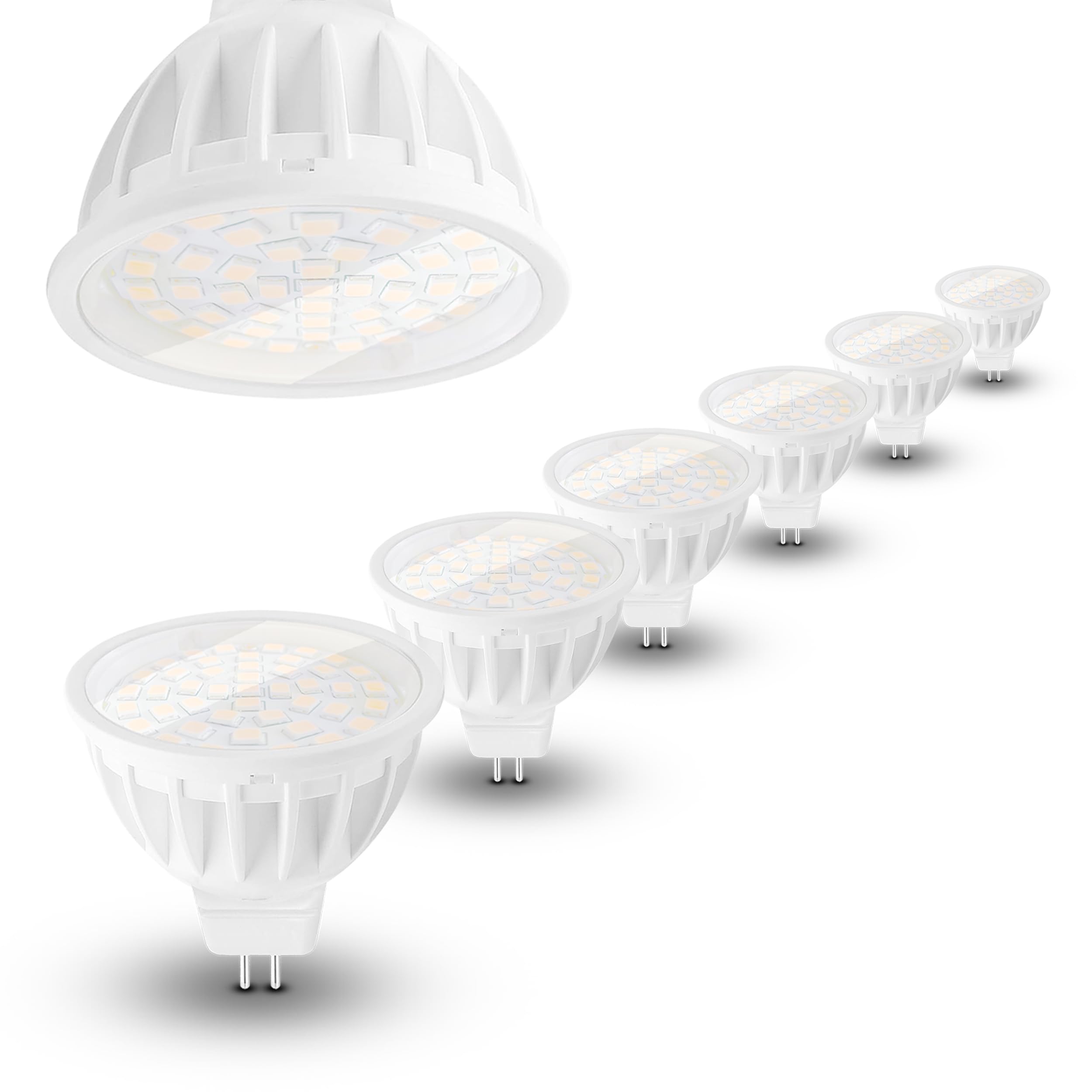 MR16 - Bombillas LED no regulables equivalentes a halógeno de 50 W, 2700 K, blanco cálido, 12 V GU5.3, ángulo de haz de inundación de 120 grados para iluminación empotrada de techo, 500 lm, paquete de
