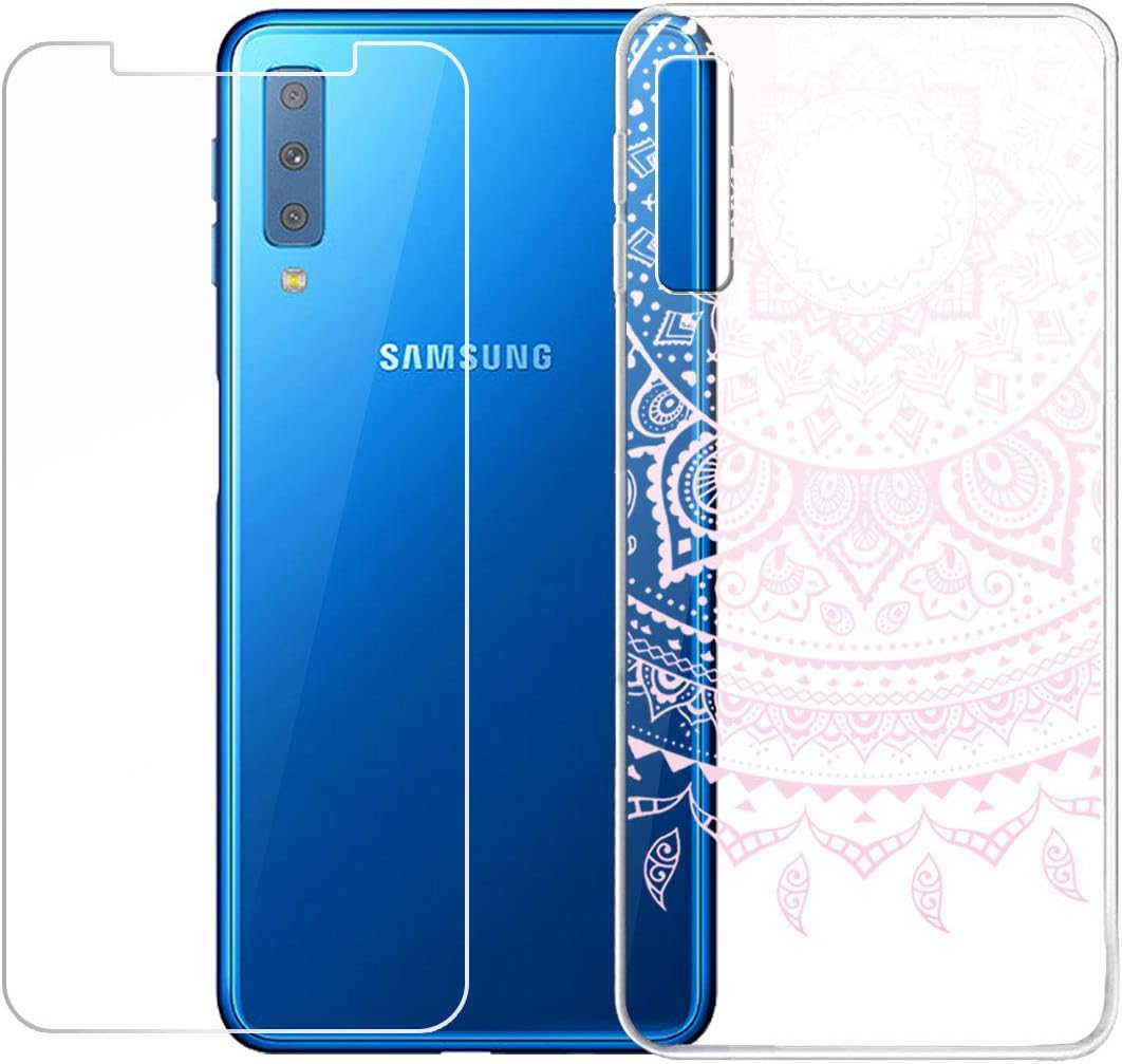 QFSM Transparent Silicone Soft TPU Case for Samsung Galaxy A7 2018 + 1 Pack Tempered Glass Screen Protector for Samsung Galaxy A7 2018