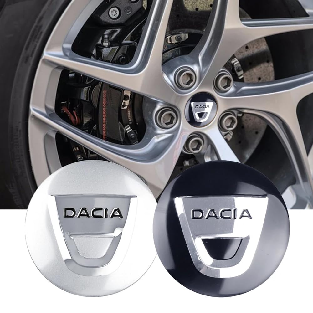 4 Pezzi Adesivi Coprimozzo Auto per Dacia Duster Logan Sandero Lodgy, Adesivo Incollato Facile da Usare Per la 56mm Decorazione di Ruote di Automobili Nero,Black