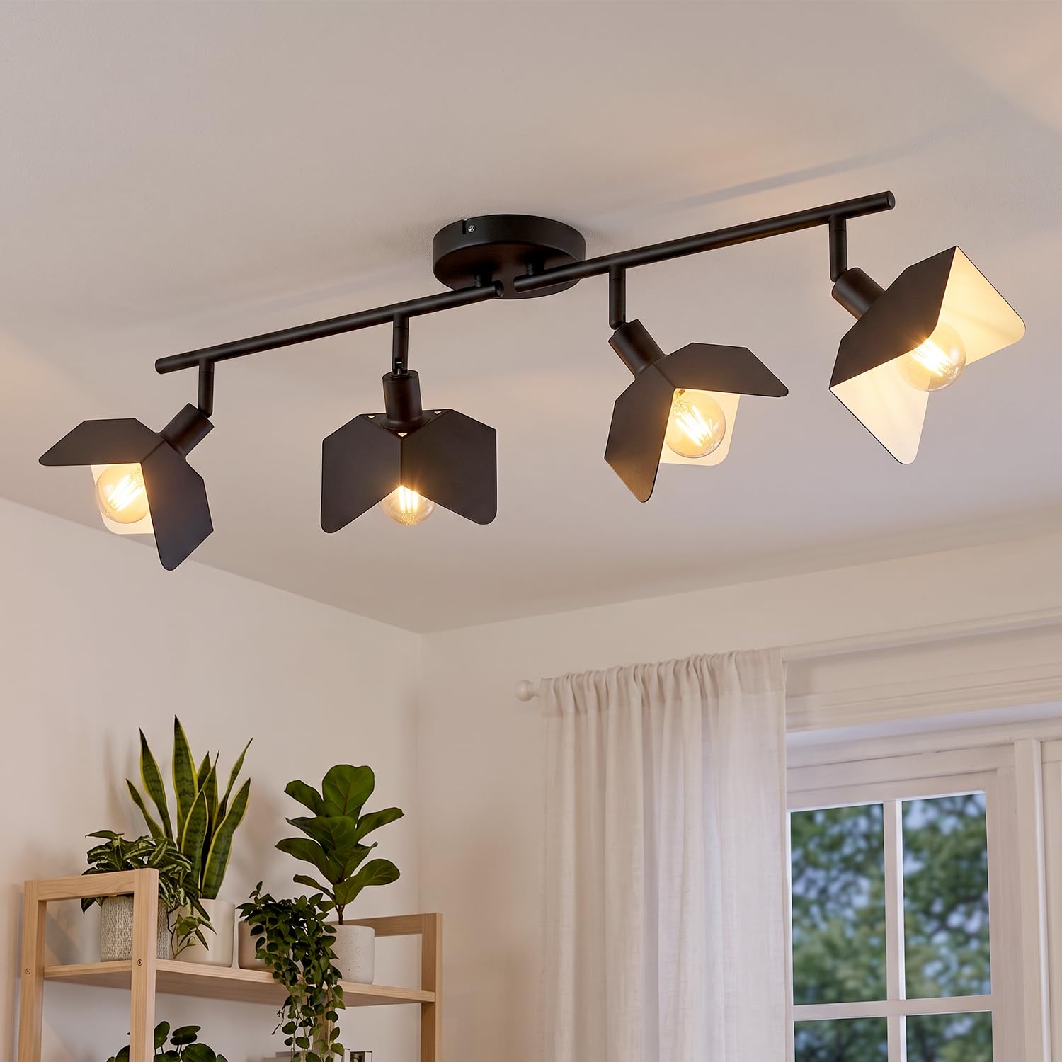 LVWIT Plafoniera 4 Faretti Orientabili, Faretto da Soffitto E14, Faretti LED Soffitto Nero(Senza Lampadina)