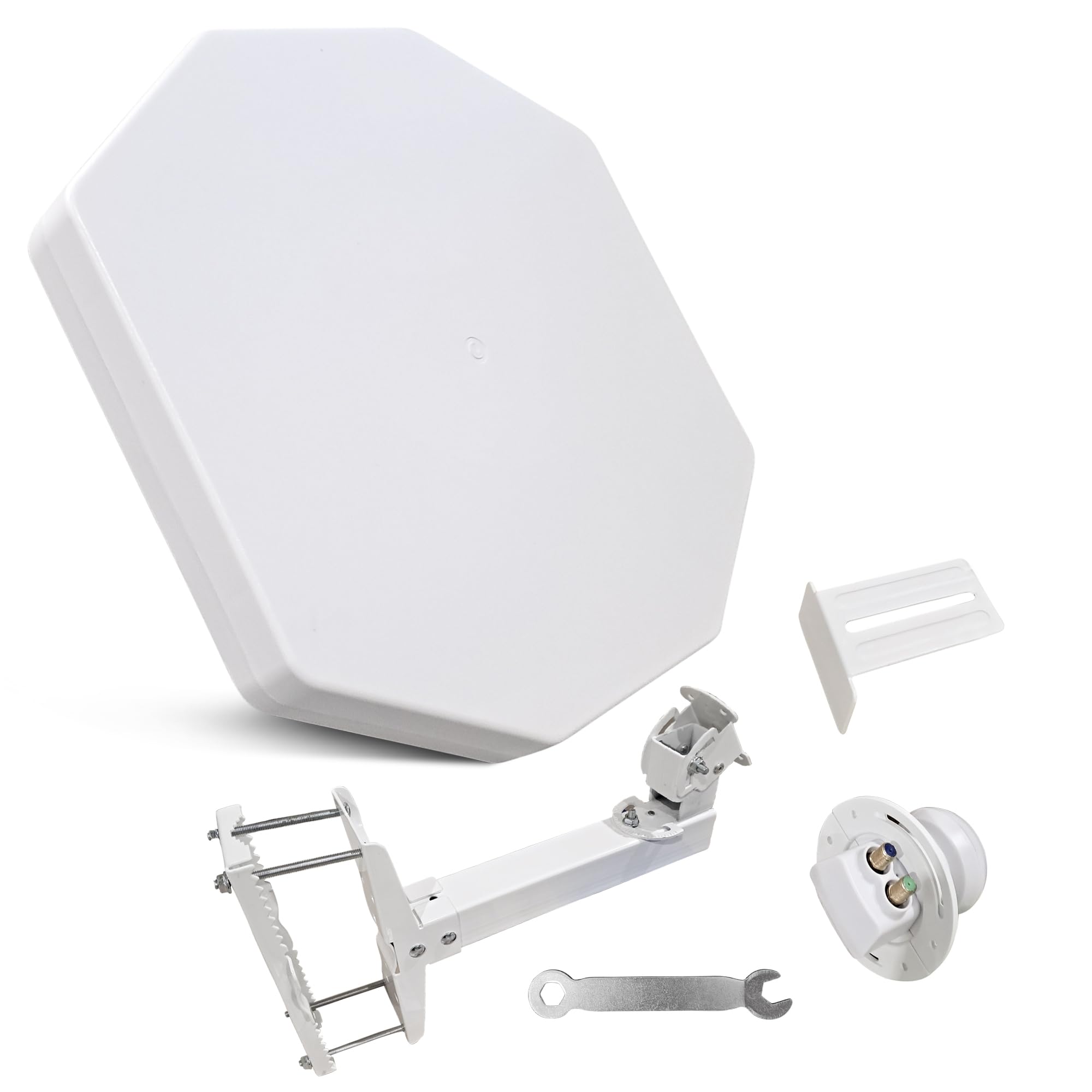 POWERSAT - Flache Satellitenschüssel, 2 Anschlüsse/ 4 Anschlüsse, ideal für ASTRA 1(19.2 E) Satelliten-TV, robuste Satellitenantenne, wetterfest, ideal für Balkon und Camping(TWIN LNB)