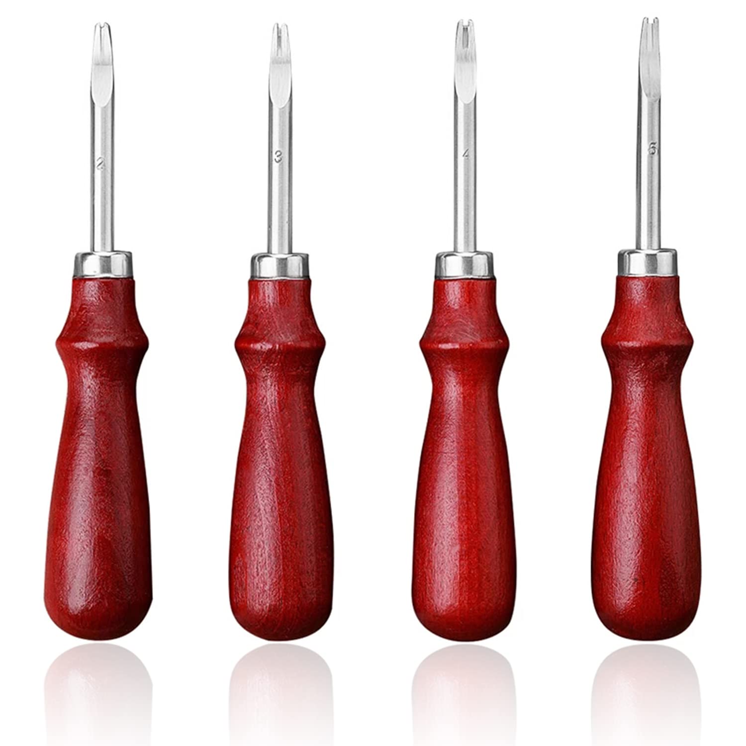 4 Pcs Leather Edge Beveler Tool, Wood Handle Leather Skiving Tools Leather Edge Skiving tool for Leather Crafting Work (0.8 mm, 1 mm, 1.2 mm, 1.5 mm)