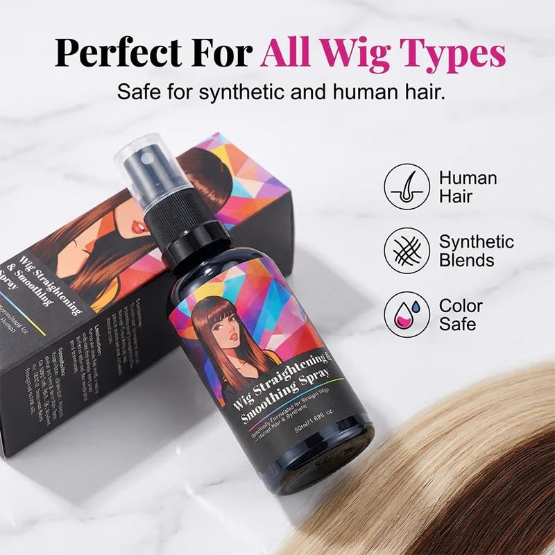 Wig Straightening & Smoothing Spray, Wig Care Products, Wigs Leave-In Conditioner Spray – Detangles, Smooths & Refreshes – Lightweight, Frizz Reducing,Non-Greasy Formula for Daily Us (Smoothing(50ml))