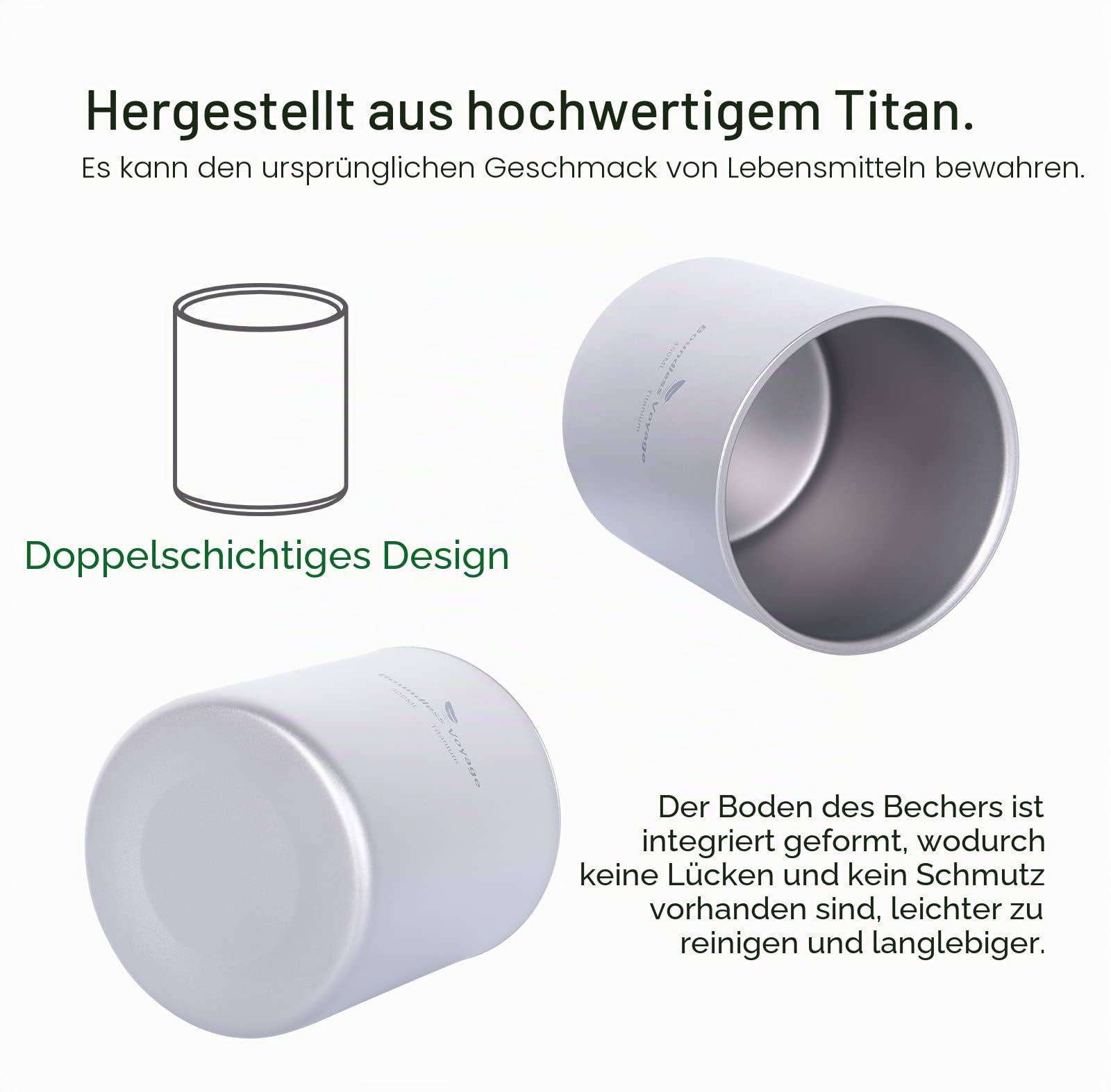 iBasingo Titan Becher 120ml 180ml 300ml 3 in 1 Reisen Doppelwandige Kaffee Trinkgeschirr Mini Isolierte Outdoor Camping Täglich Gebrauchtes Wandern Büro Tasse Leichtes Langlebiges Geschirr Ti3031D