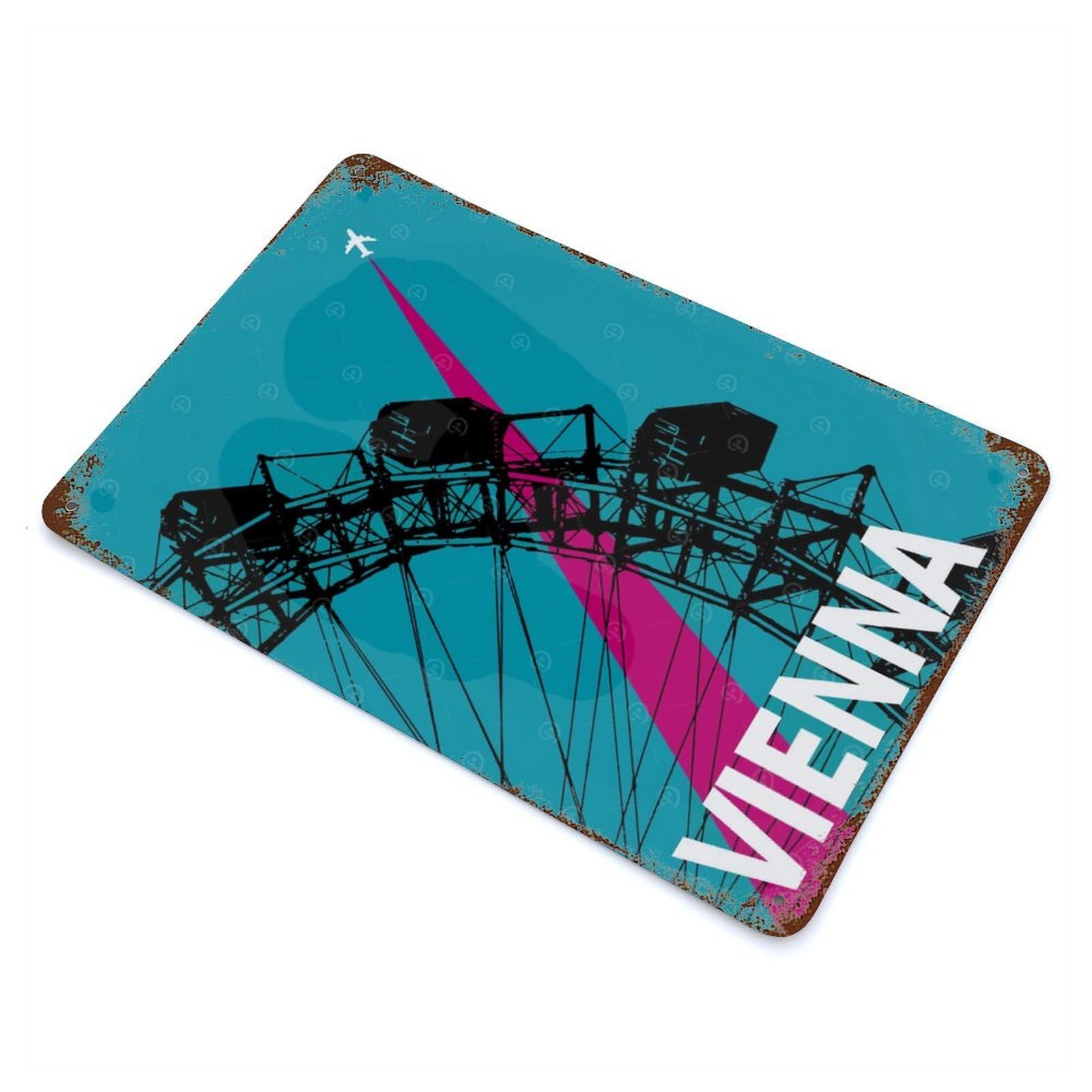 Retro Metal Sign with Vienna Travel Design 11.8"x7.9", for Living Room, Hallway And Home Decor, Farmhouse Wall Decor
