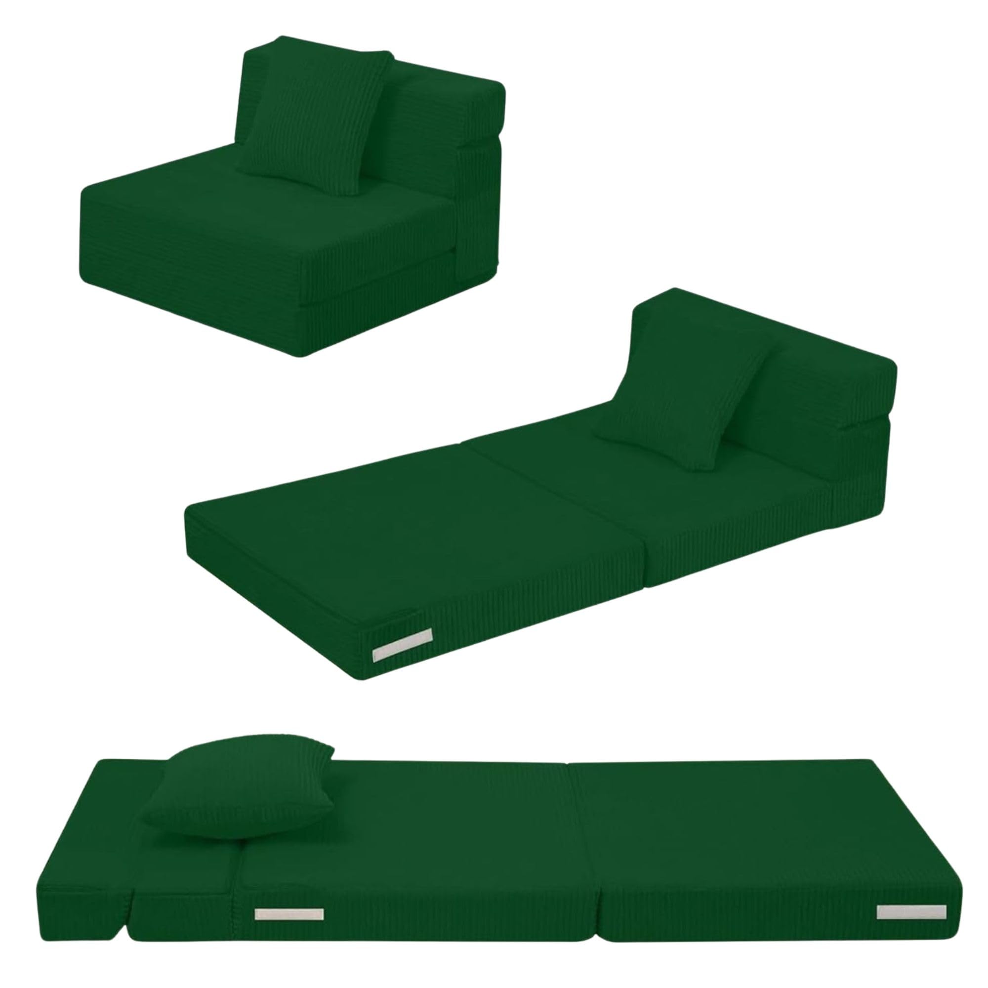 MeMoreCool Folding Sofa for Kids, Corduroy Fold Out Futon Chair, Small Foldable Floor Mattress, Portable Children Couch Sofa, Green