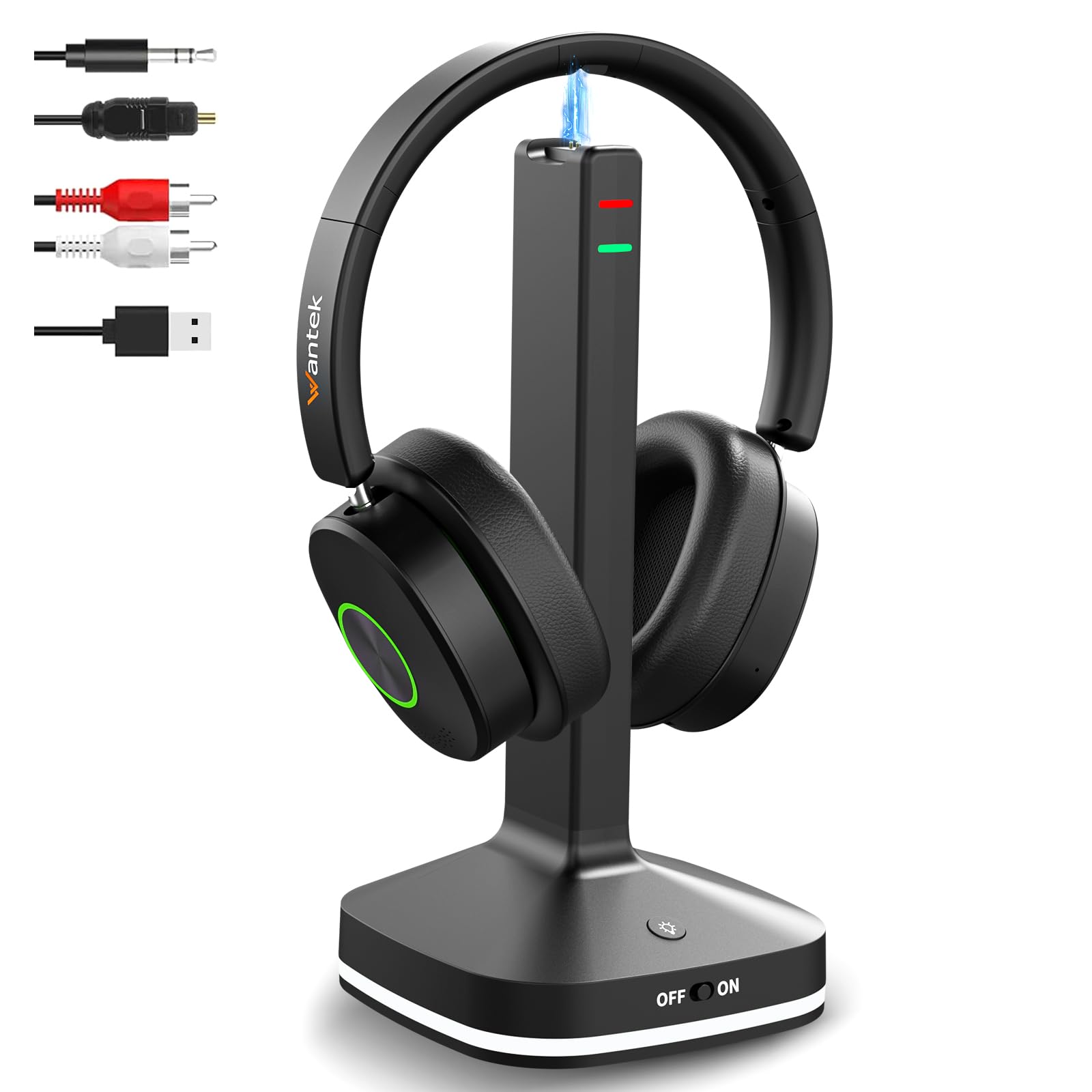 Wantek Wireless Headphones for TV Watching, TV Headphones Wireless for Seniors with Transmitter Charging Base, No Delay Bluetooth Headset for Hard of Hearing, Plug and Play