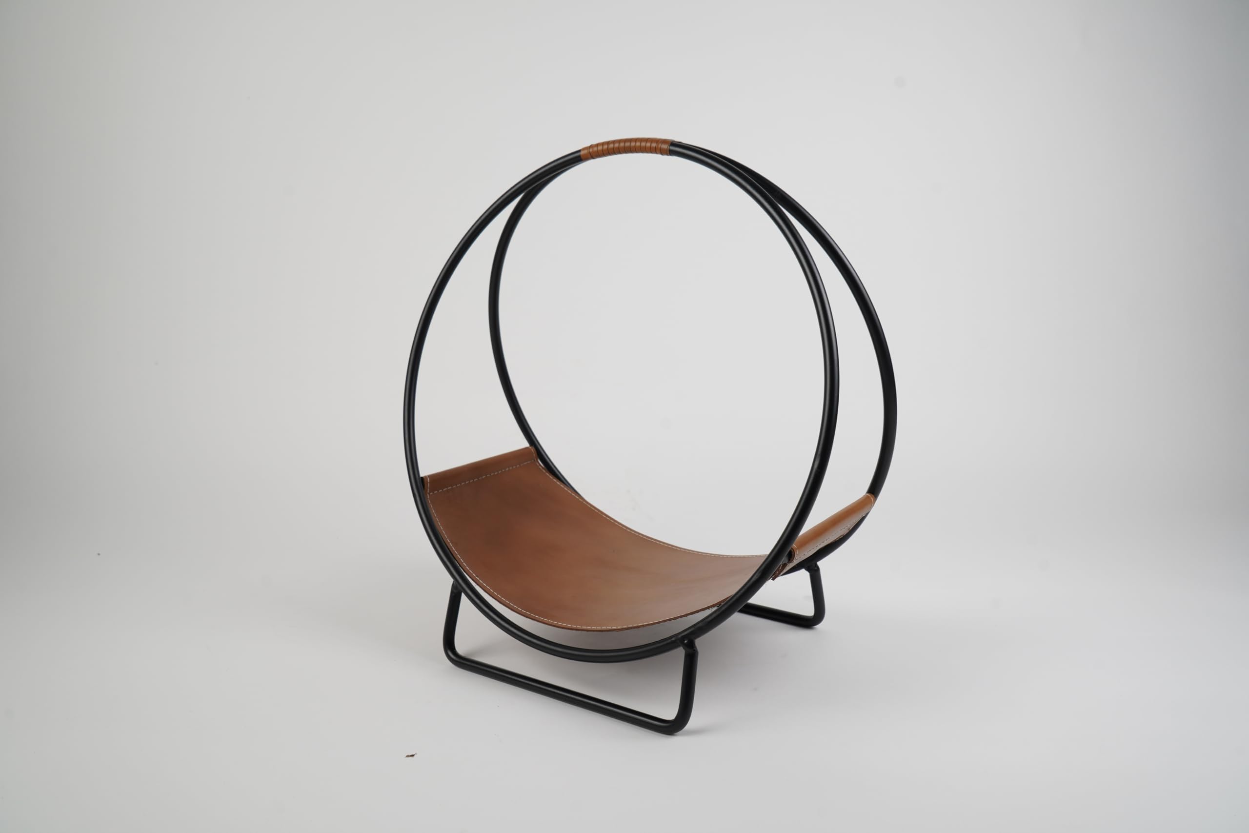 Caliente Contemporary Iron Brown Leather Log Holder – Stylish, Durable, and Functional Firewood Storage Rack