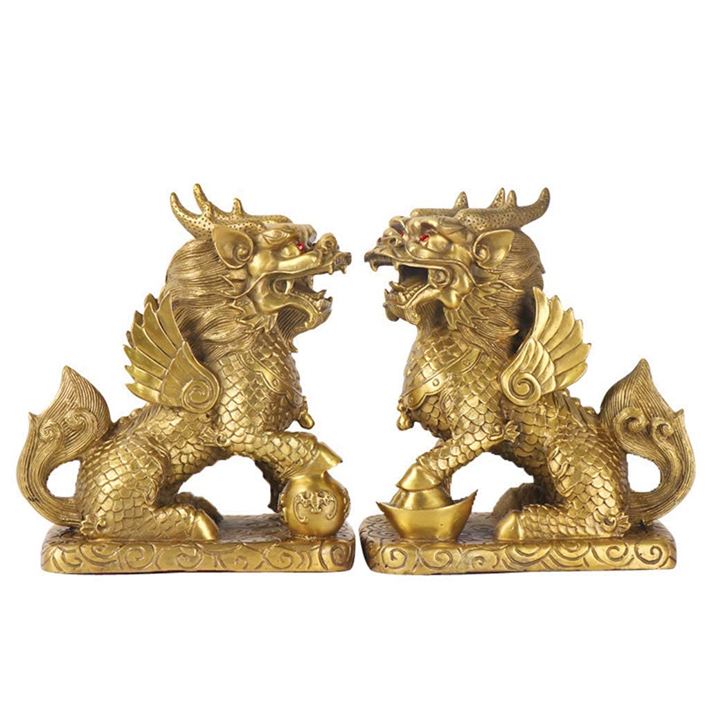 Feng Shui pur cuivre Chi Lin figurines sculptures, ornement de jardinage traditionnel