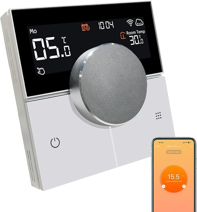 KETOTEK Termostato Calefacción WiFi para Caldera de Agua y Gas, Termostato Inteligente Programmabile 3A Compatible con Alexa Control de Voz, Smart Life Control Remoto