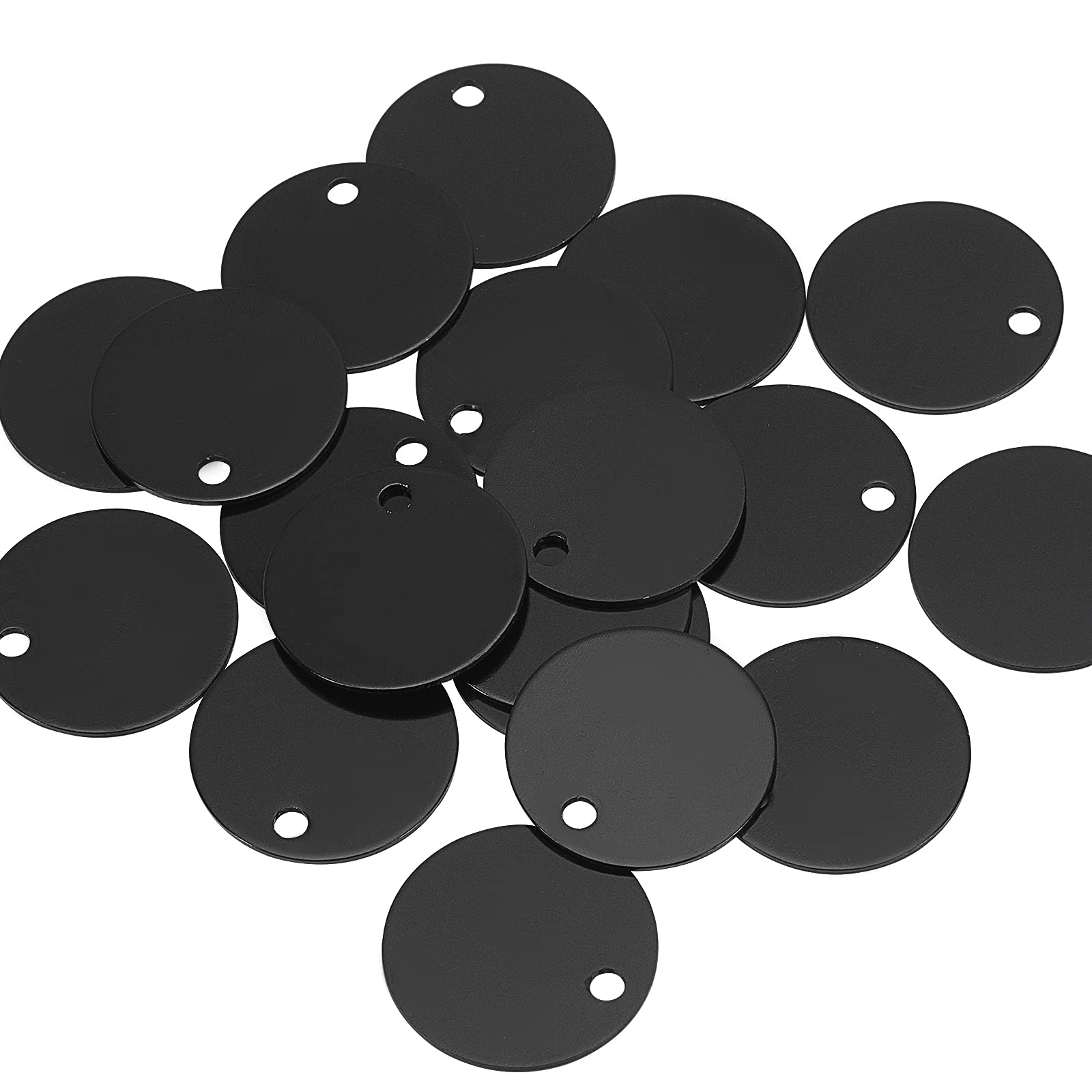 Lot De 20 Étiquettes Rondes En Aluminium Noir Pour Fabrication De Bijoux - Diamètre 30 Mm, Épaisseur 1 Mm - Avec Trou