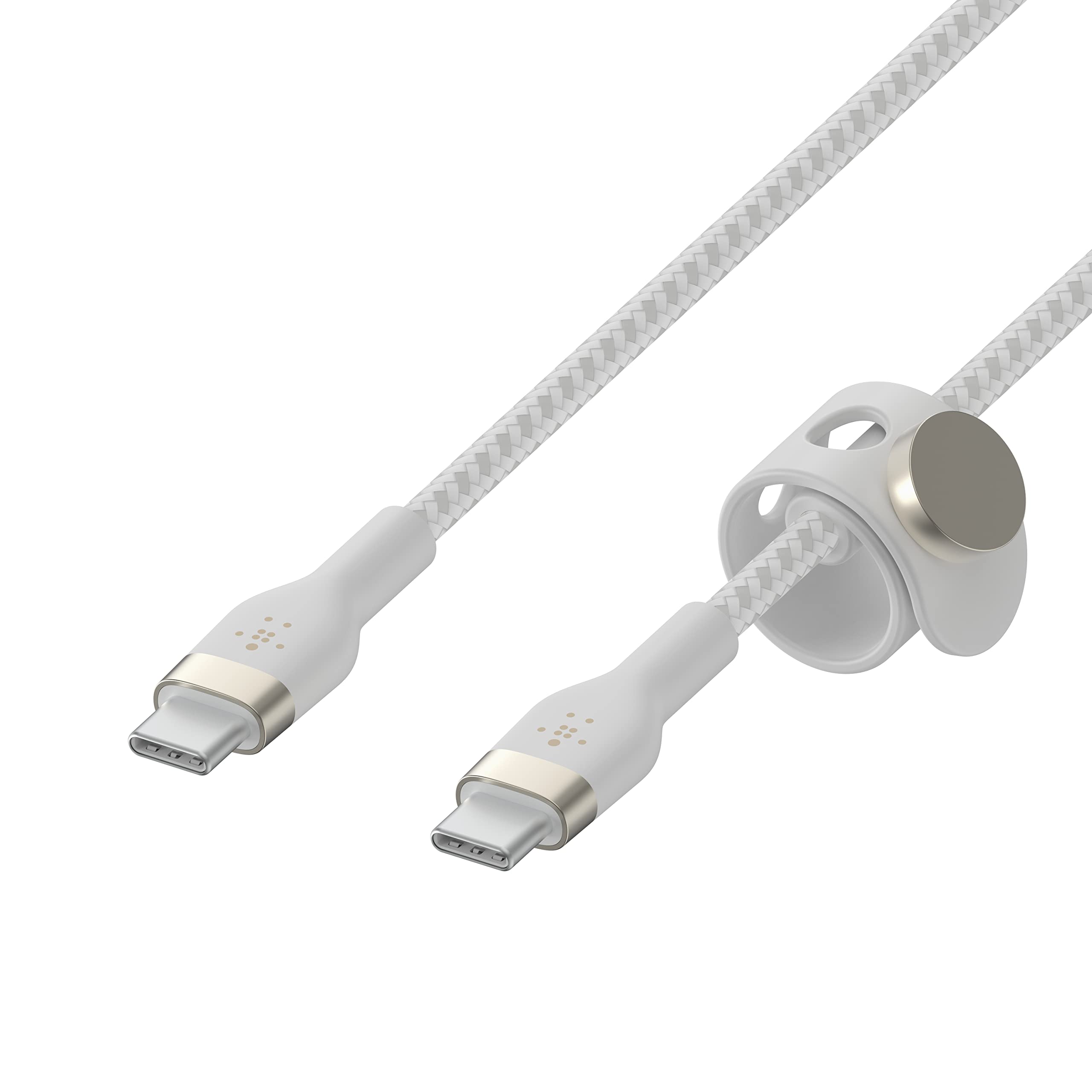 Belkin BoostCharge Pro Flex geflochtenes USB-C/USB-C-Ladekabel, USB-IF-zertifiziert zum Schnellladen mit Power Delivery PD, iPhone 16, iPhone 15, Galaxy S24, Pixel, iPad Pro/Mini, MacBook, 2 m – Weiß