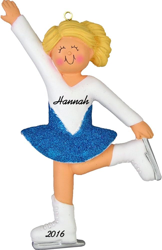 Ice Skater Personalized Christmas Ornament - Female - Blonde Hair - 4" Tall - Handpainted Resin - Free Customization by Calliope Designs