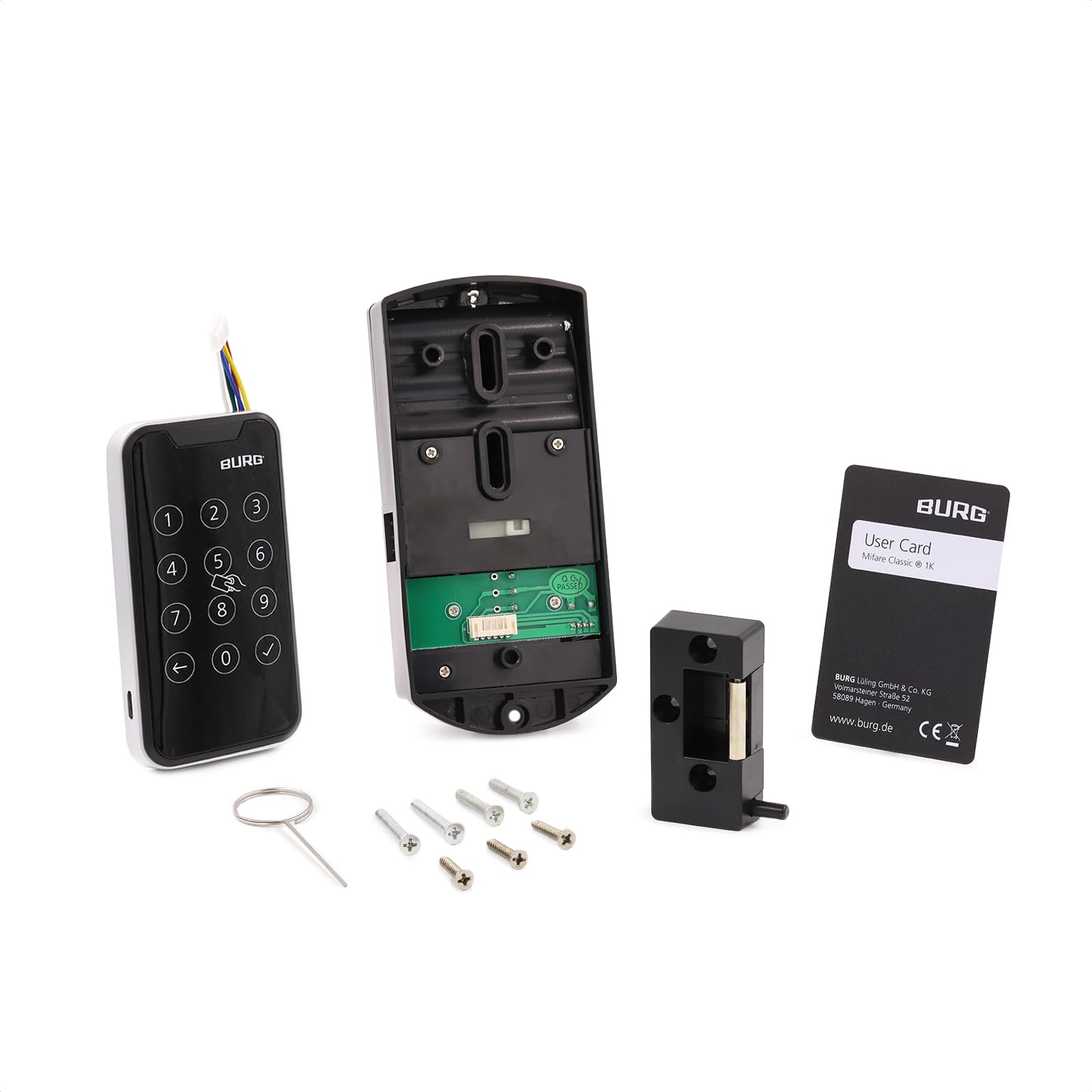 BURG TwinPad elektronisches Möbelschloss-Komplettset – Codeschloss (PIN) & RFID/NFC 13,56 MHz (MIFARE) – Schrankschloss/Spindschloss für Schranktür, Schublade & Spind