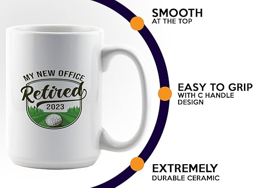 Miniatura 5 de Taza de café de golf de 15 onzas, color blanco, nueva oficina 2023, regalo de golf jubilado, abuelo, golfista jubilado, papá, regalos de golf para