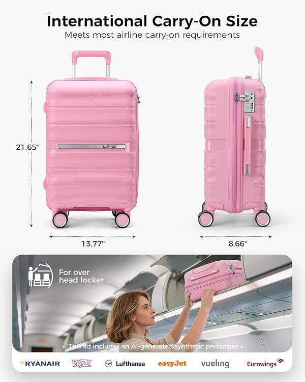 Lekespring 20 Inch Carry-on Luggage with Spinner Wheels, Hard Shell Suitcase with TSA Lock, Airline Approved, Rolling Suit Case for Travel Weekend Trips, Pink Color by Lekespring - Used condition - Image 2