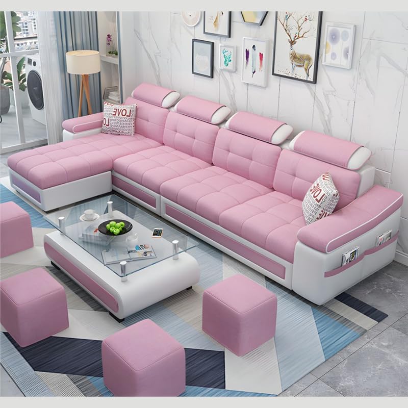 Image of Homax. - Jasmine L Shape Model Attractive Sectional Sofa Set with Stunning Smart Center Table for Living Room,Set of 8 Items.Upholstery-Premium Fabric